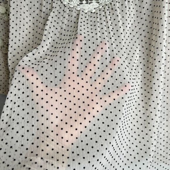 Laffaire Off White Lace Trim Semi Sheer Polka Dot 1/2 Sleeve Boho Blouse Sz SM - Picture 5 of 9
